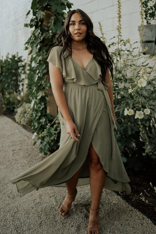 Katya Ruffle Maxi Dress | Dusty Olive ...